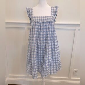 Sleeveless mini trapeze sundress light blue check size M by STORIA